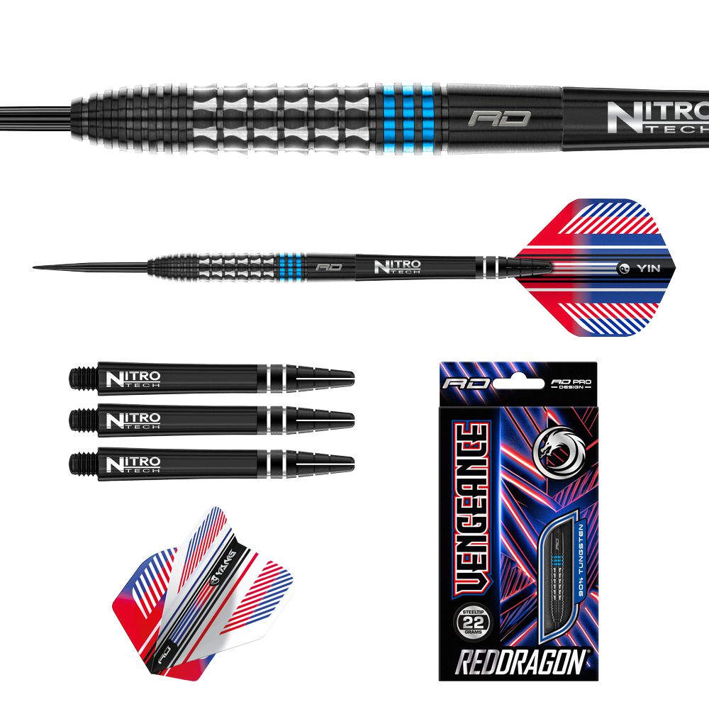 Pikado strelice steel Red Dragon Vengeance Blue 22g, 90% wolfram - Slika 3