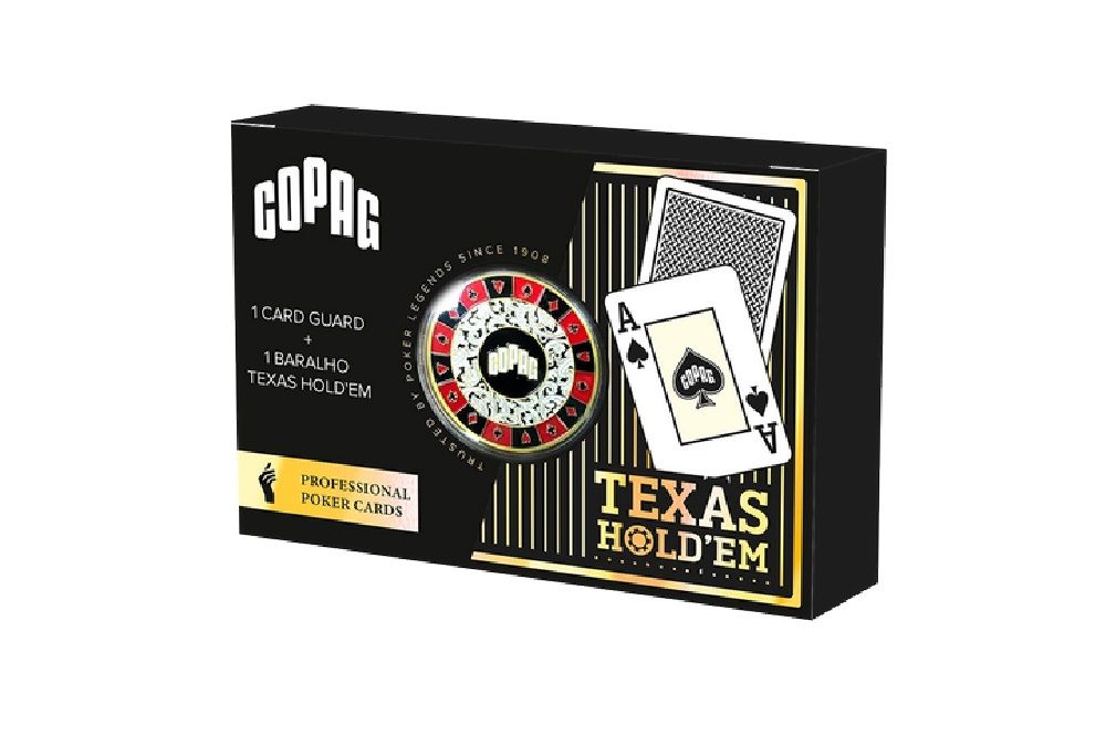 Poker karte Copag Texas Hold'em crne GOLD Range 100% plastika sa Dealer žetonom
