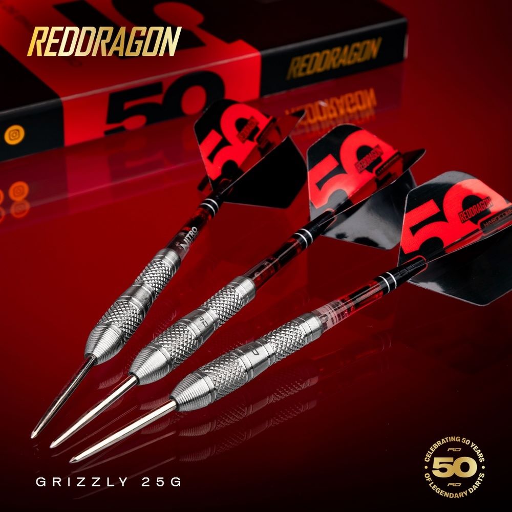Set strelica steel Red Dragon Darts 50 Years - Grizzly 4 25g 90% wolfram - Slika 6