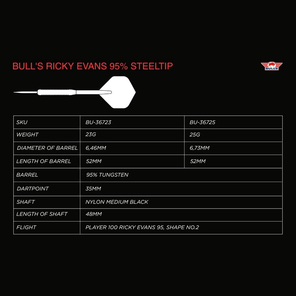 Set strelica steel Bull's Ricky Evans 23g 95% wolfram - Slika 4