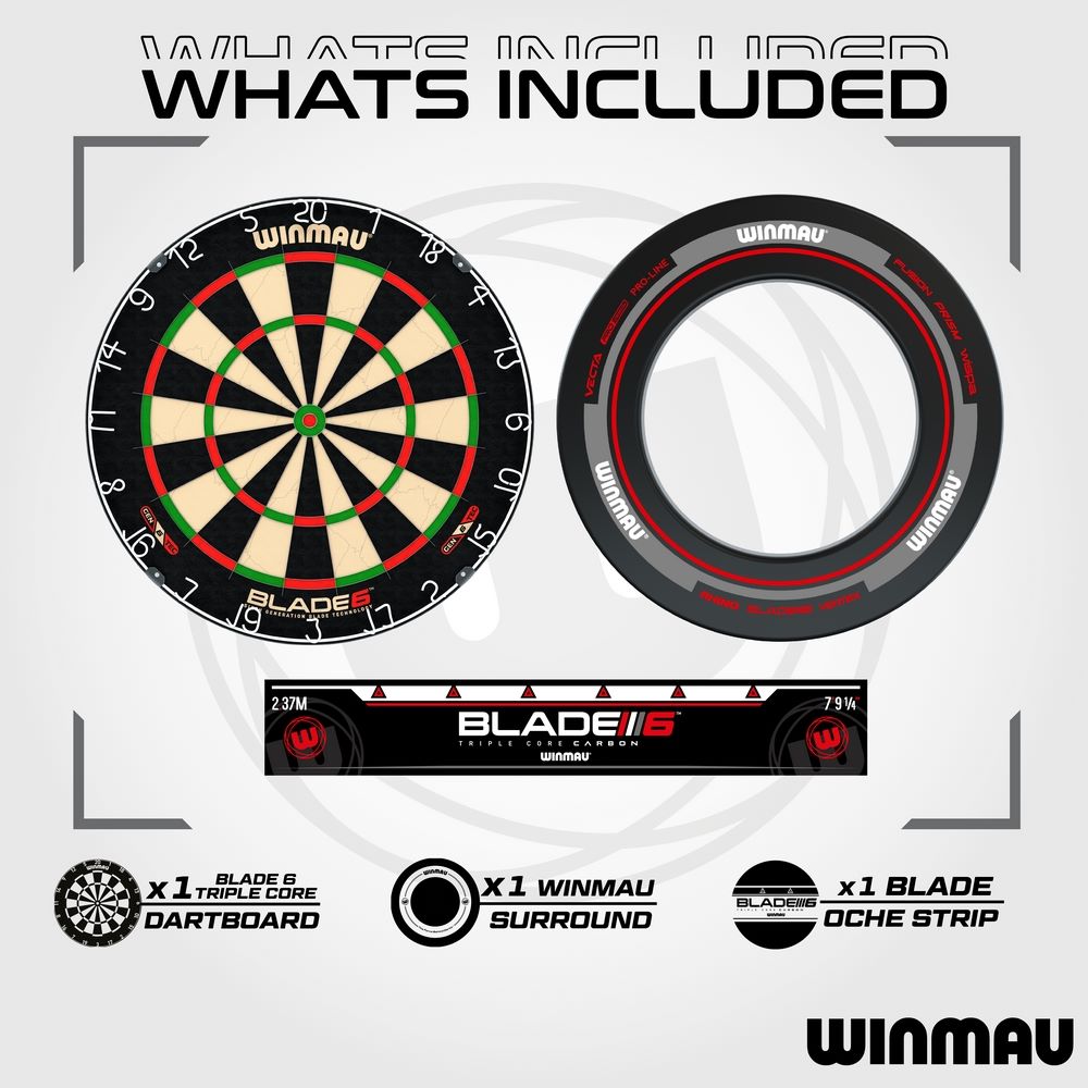 Kompletni pikado set Winmau tabla Blade 6,sivi okvir,2 seta strelica,linija i checkout karta - Slika 3