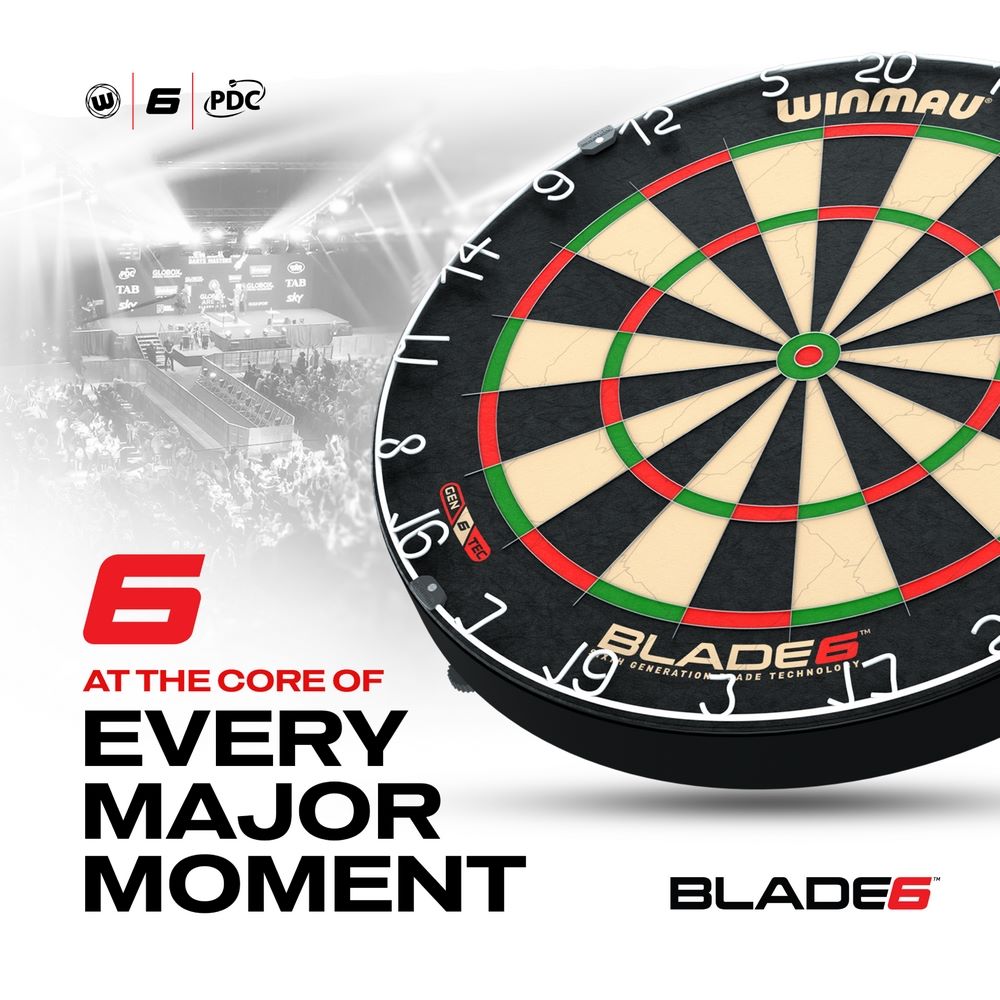 Kompletni pikado set Winmau tabla Blade 6,sivi okvir,2 seta strelica,linija i checkout karta - Slika 5