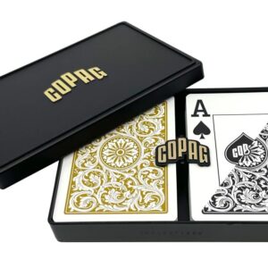 Poker karte COPAG 1546, Jumbo index, 100% plastika, crno-zlatne, dupli špil