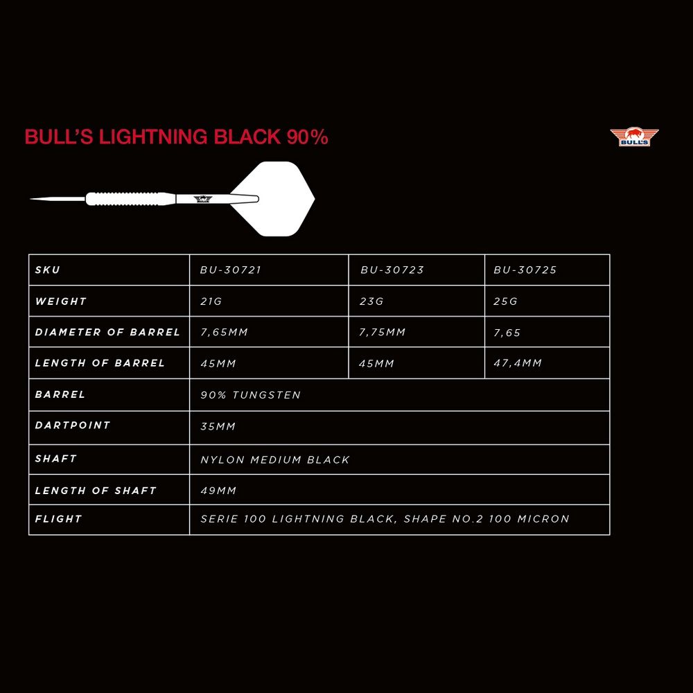 Set strelica steel Bull's Lightning Black 21g, 80% wolfram - Slika 5