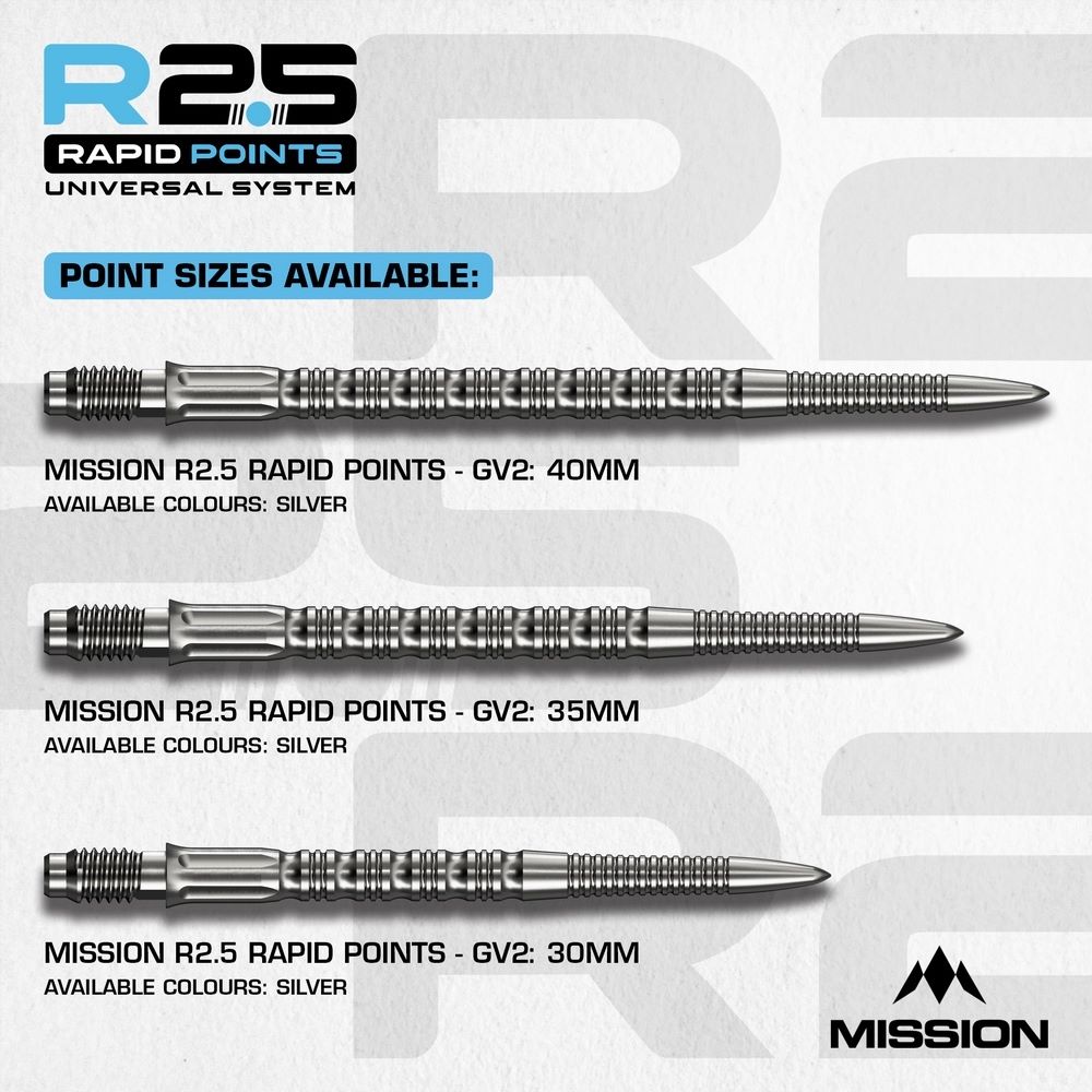 Vrhovi za strelice Mission R2.5 Rapid Points – GV2 srebrni, 30mm - Slika 4