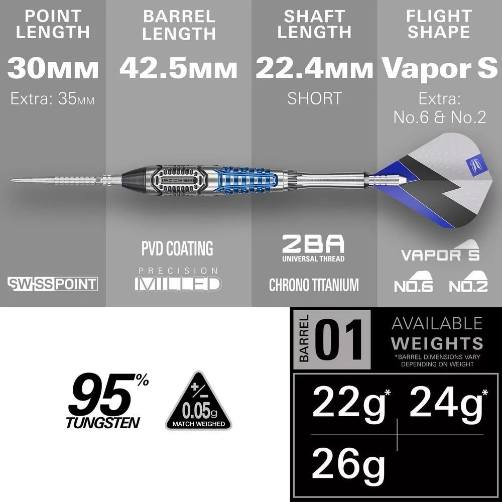 Set strelica steel SP Target Phil Taylor Power Chrono, 24g 95% wolfram - Slika 4
